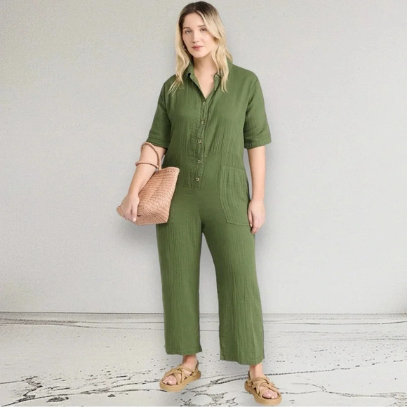 VELVET by Graham & Spencer Elia Cotton Gauze Jumpsuit in Clover Size L - Picture 5 of 16